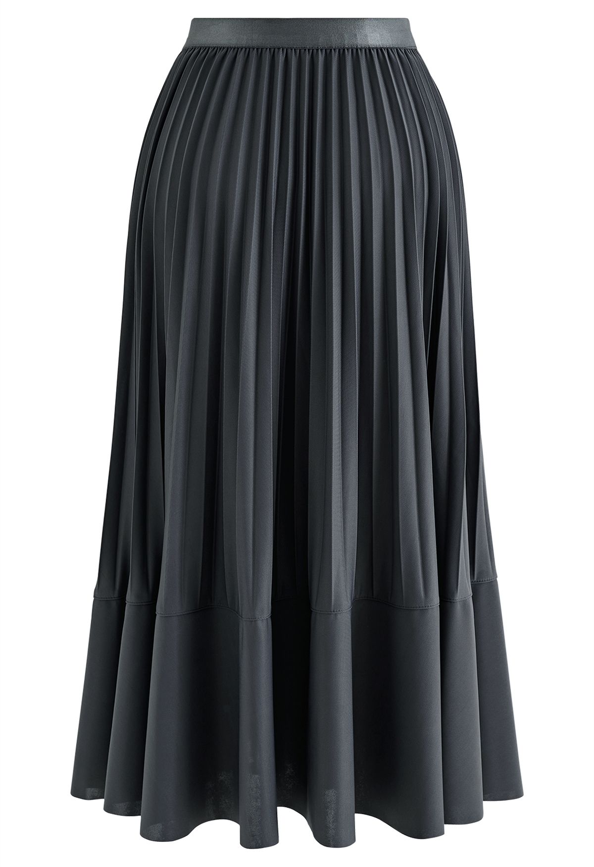 Falda midi plisada con detalle de costuras en gris