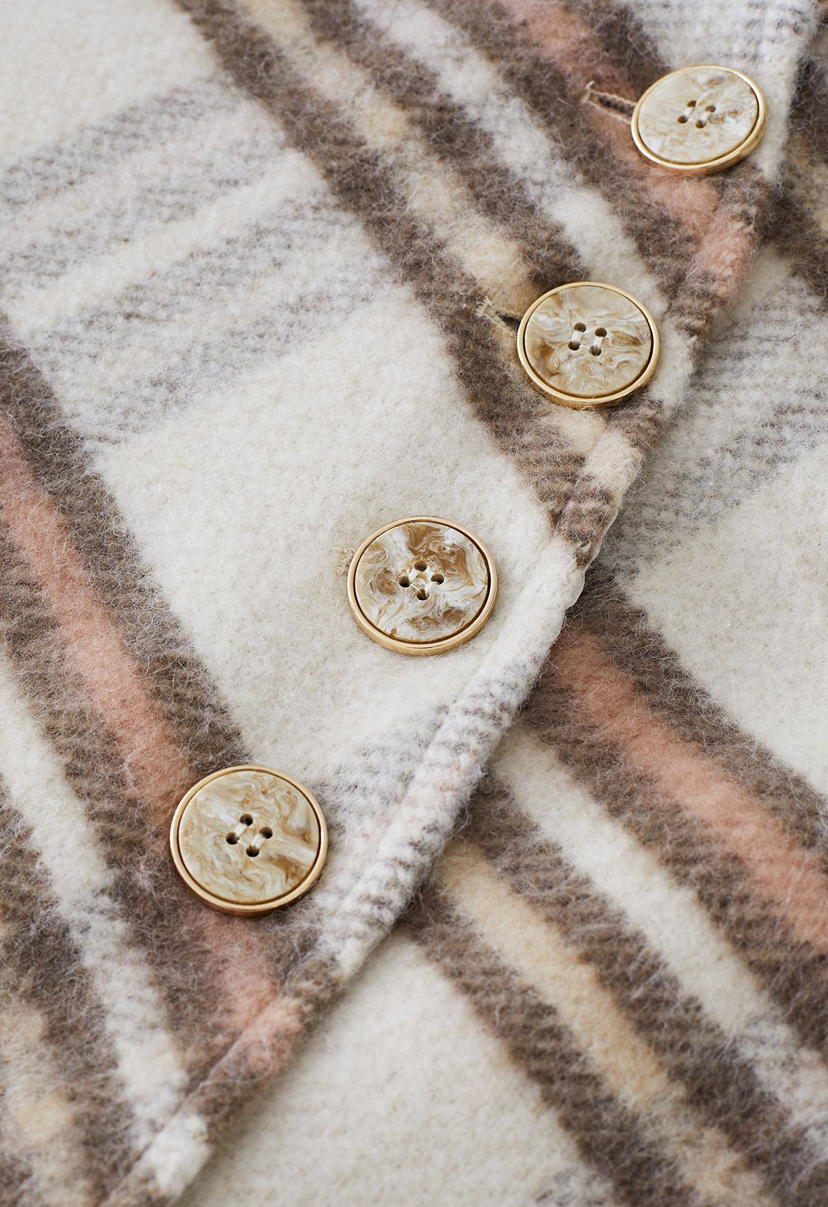 Capa de mezcla de lana con cinturón y botones laterales a cuadros