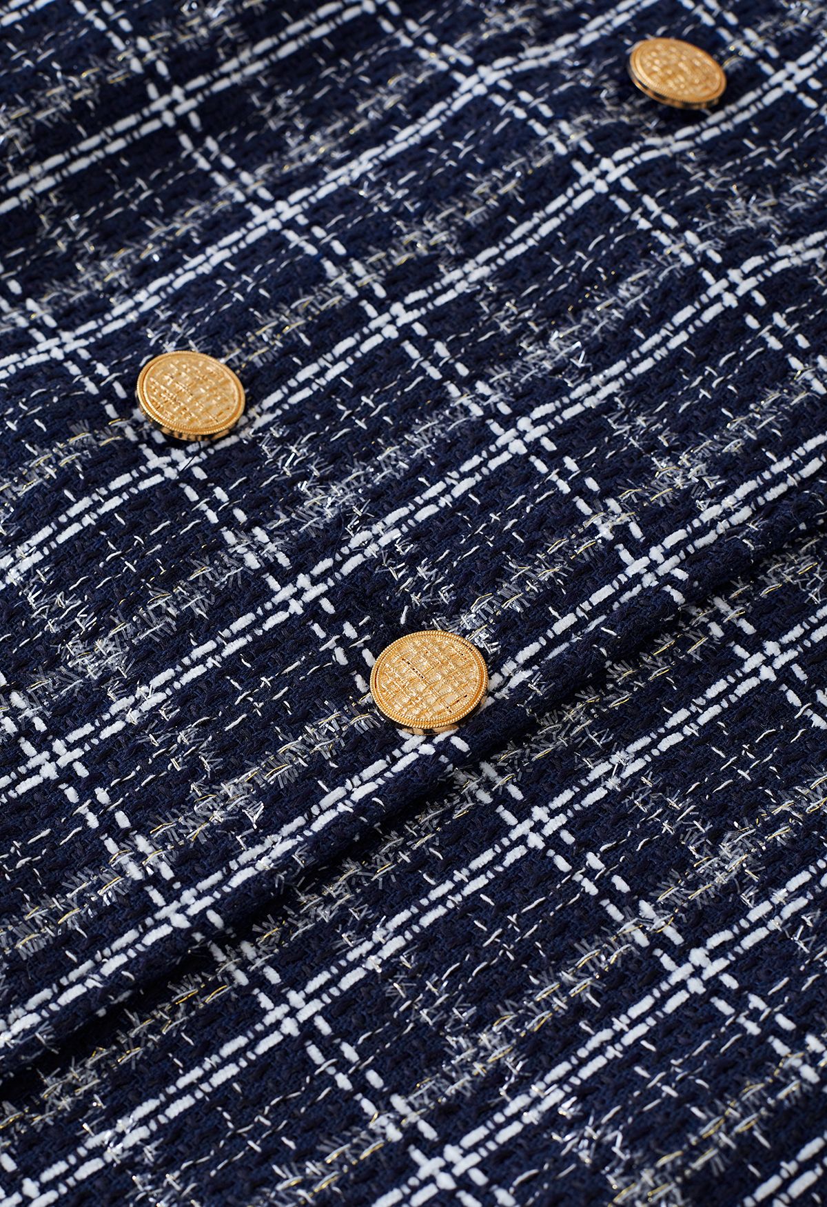 Conjunto de chaqueta corta de tweed de cuadrícula y vestido sin mangas con cinturón