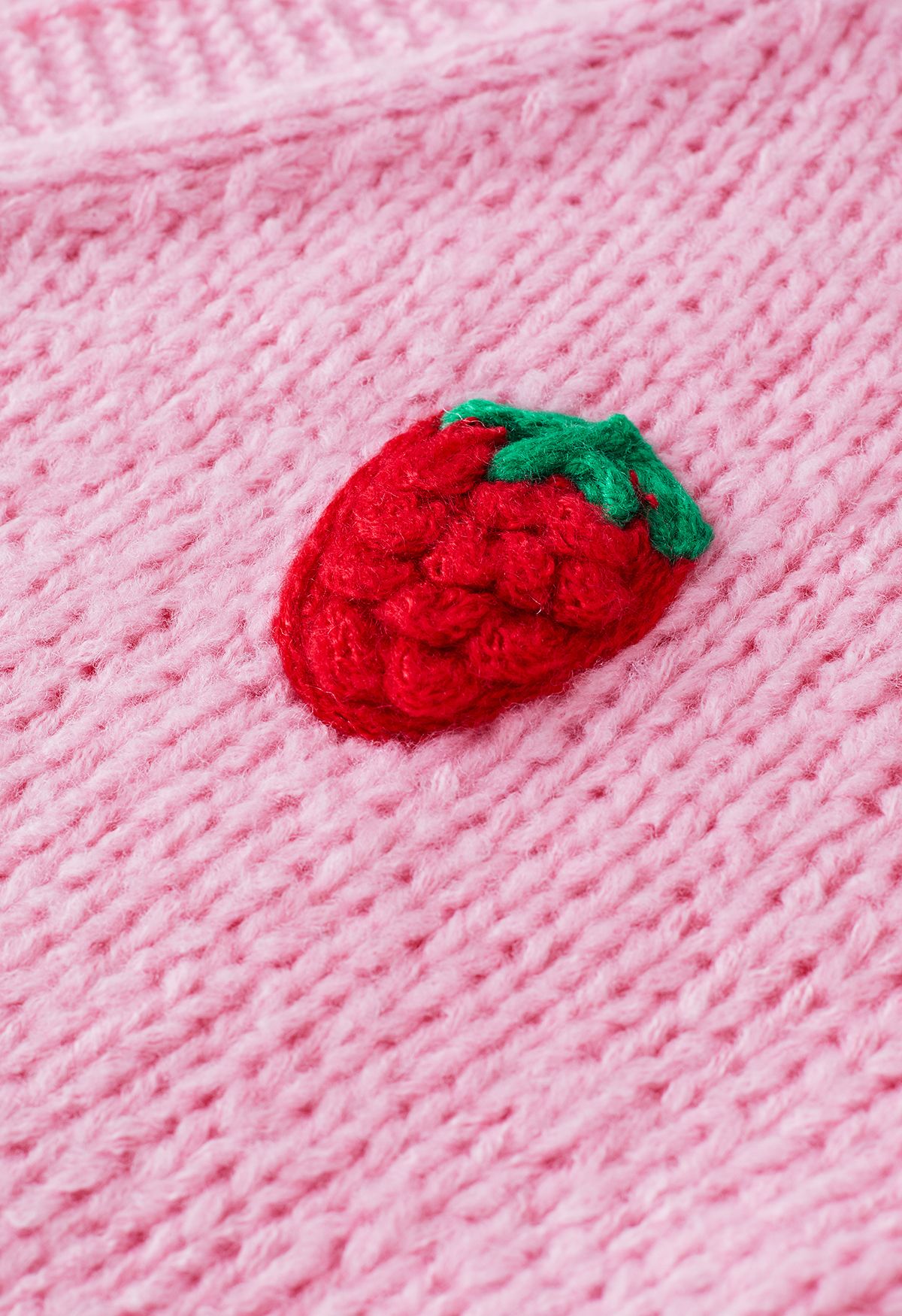 Cárdigan tejido a mano con botones de fresa de Stitch en rosa caramelo