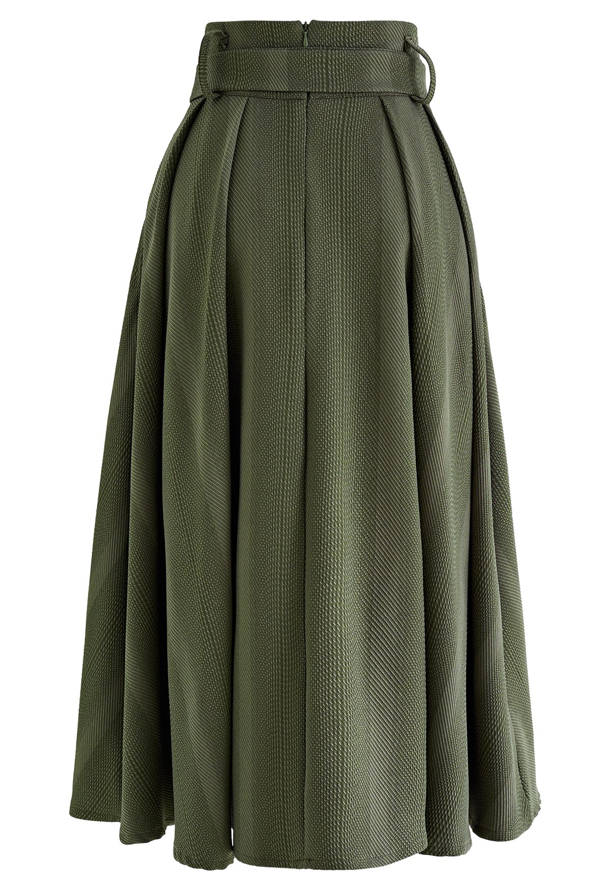 Falda midi acampanada con textura con cinturón en verde oliva