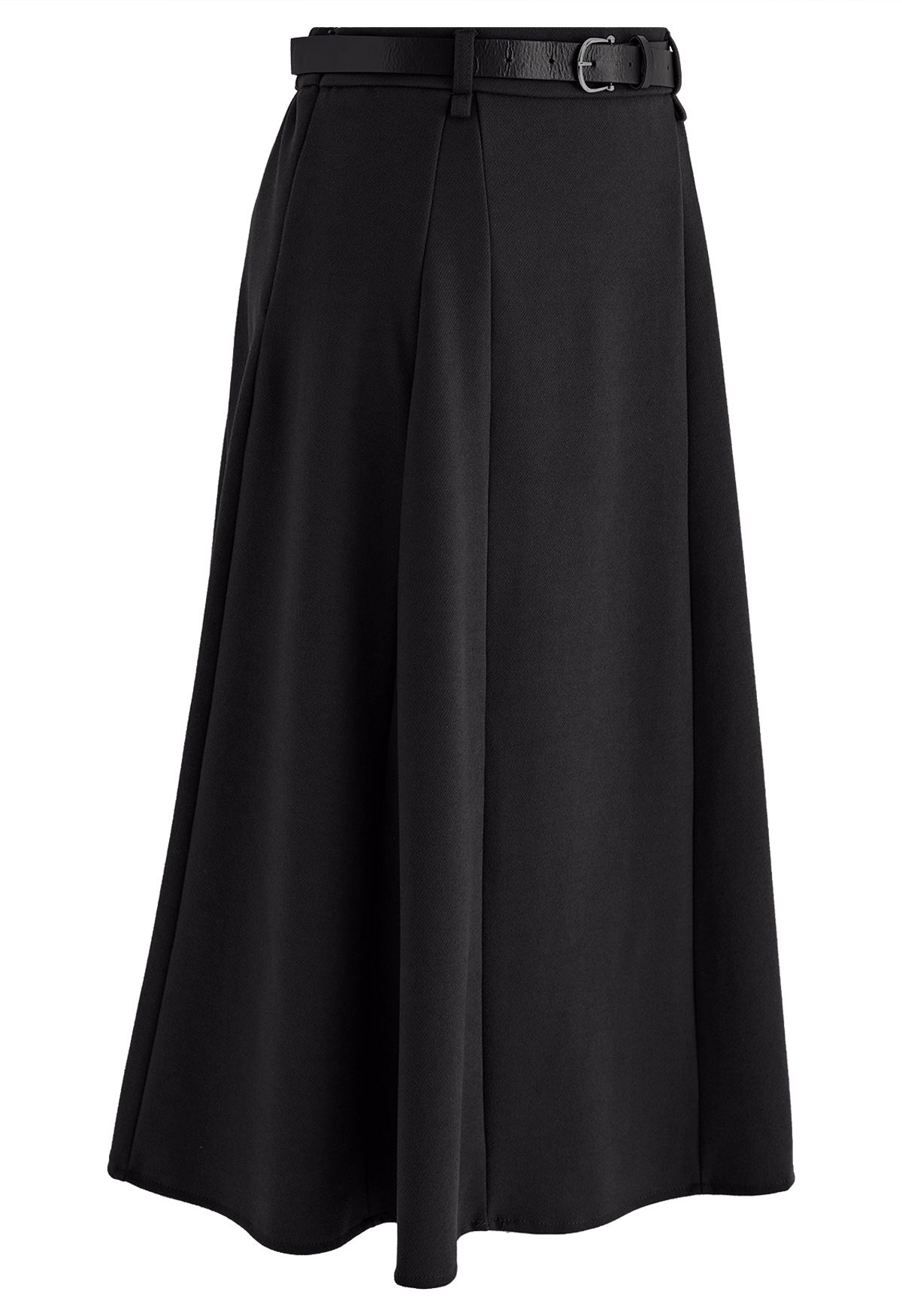 Falda midi acampanada con cinturón de color liso en negro
