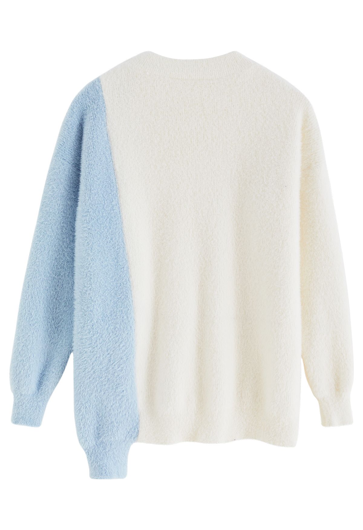 Suéter de punto difuso con dobladillo asimétrico bicolor en crema