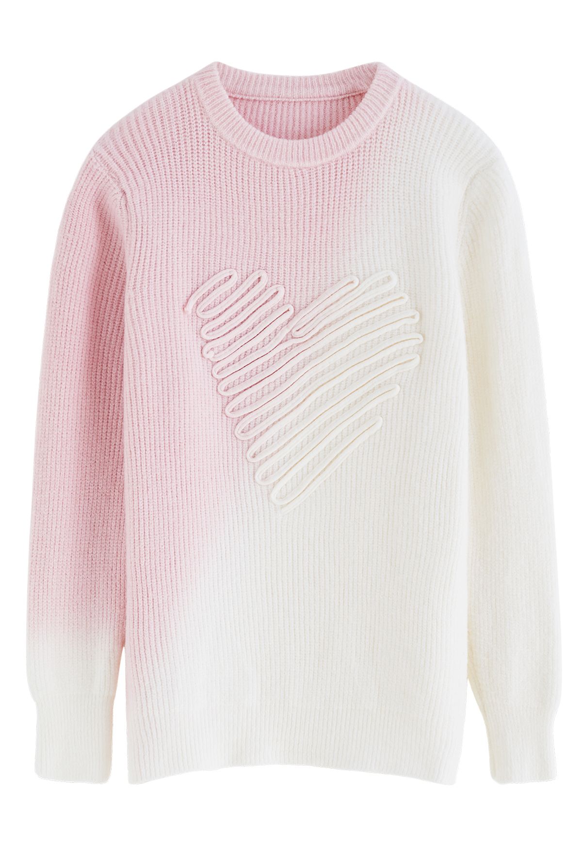 Suéter de punto con corazón garabato degradado en rosa