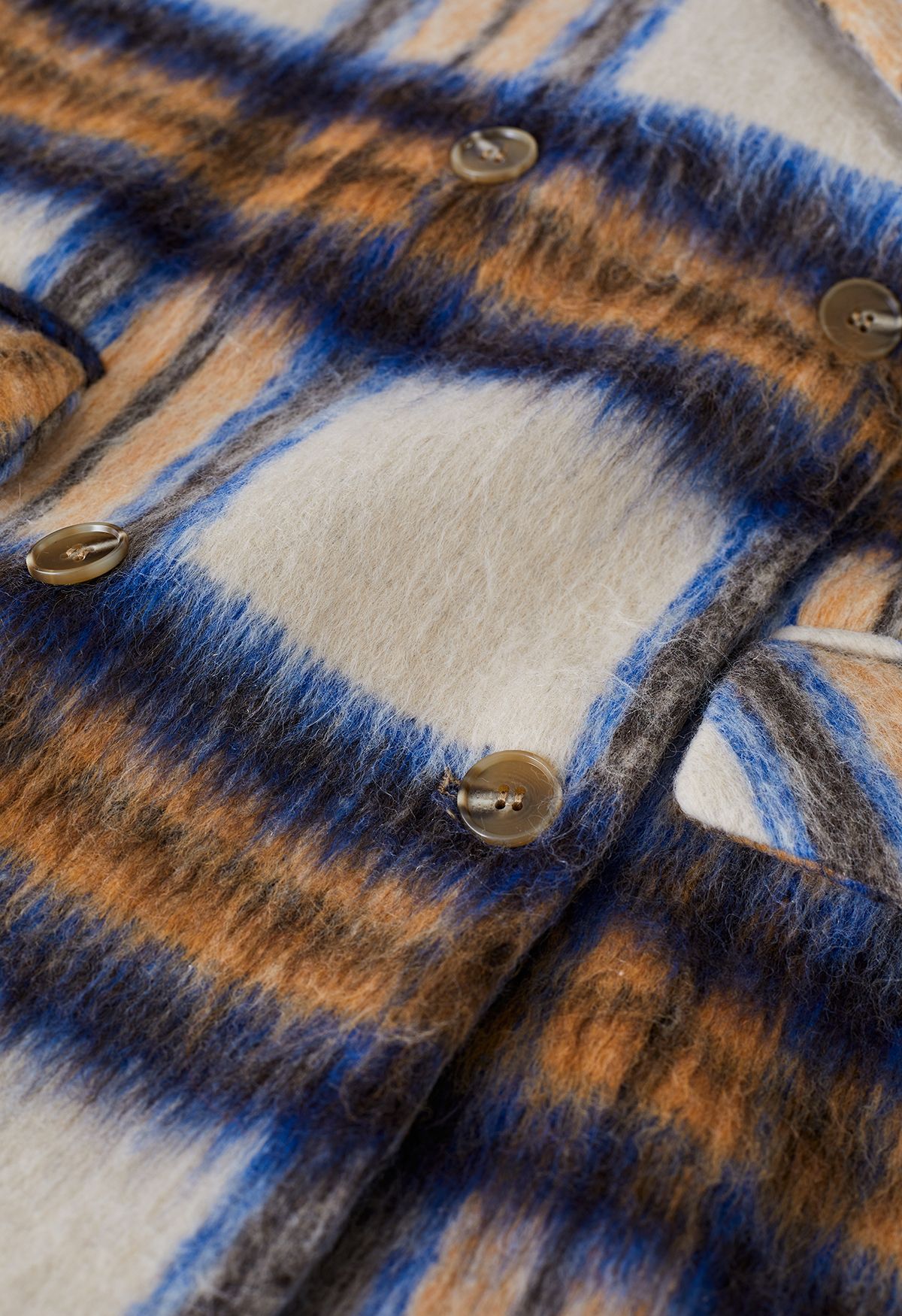 Abrigo largo de mezcla de lana con solapa de pico a cuadros en azul