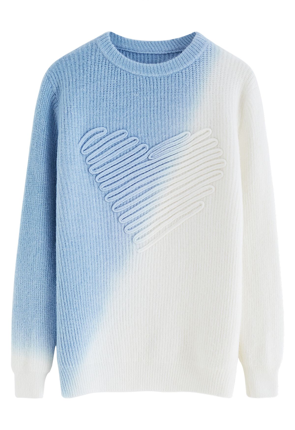 Suéter de punto con corazón garabato degradado en azul
