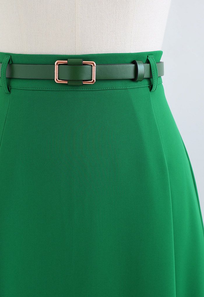 Falda midi acampanada con cinturón de cintura alta en verde