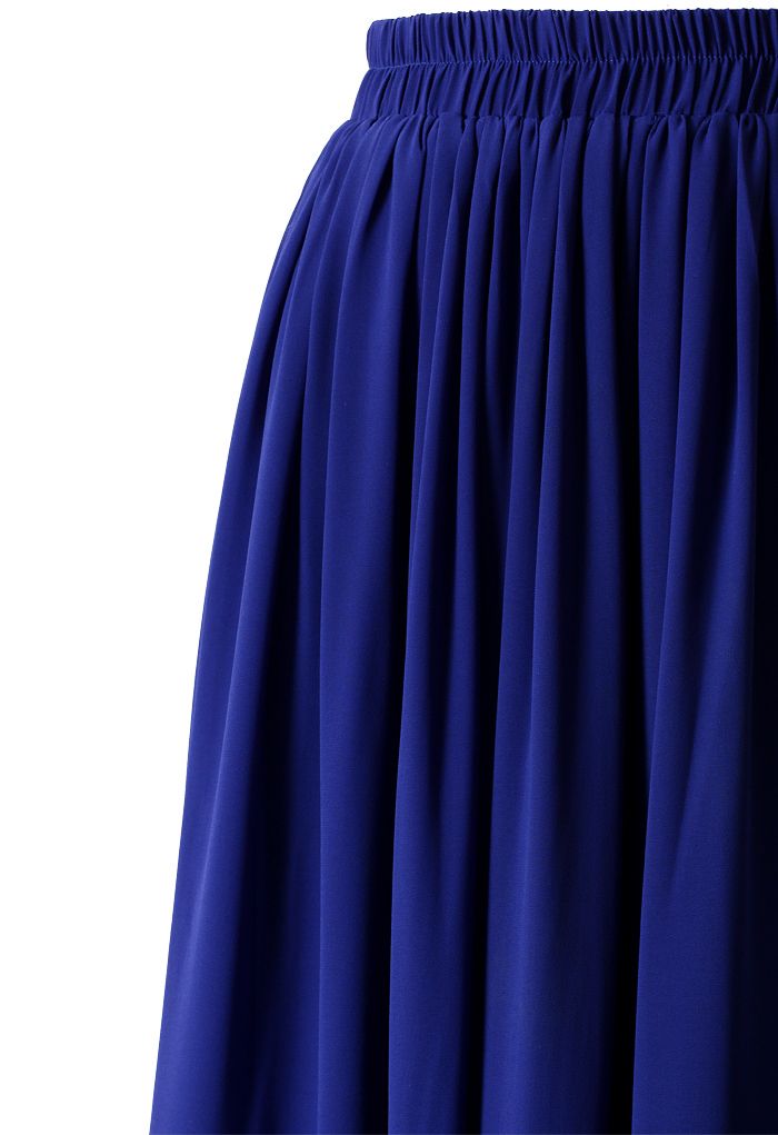 Maxi Falda Azul con Pliegues