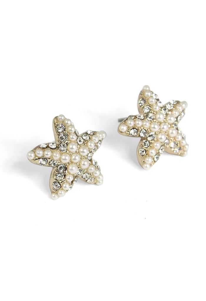 Pendientes de Estrella de Mar con Cuentas de Perlas y Cristal