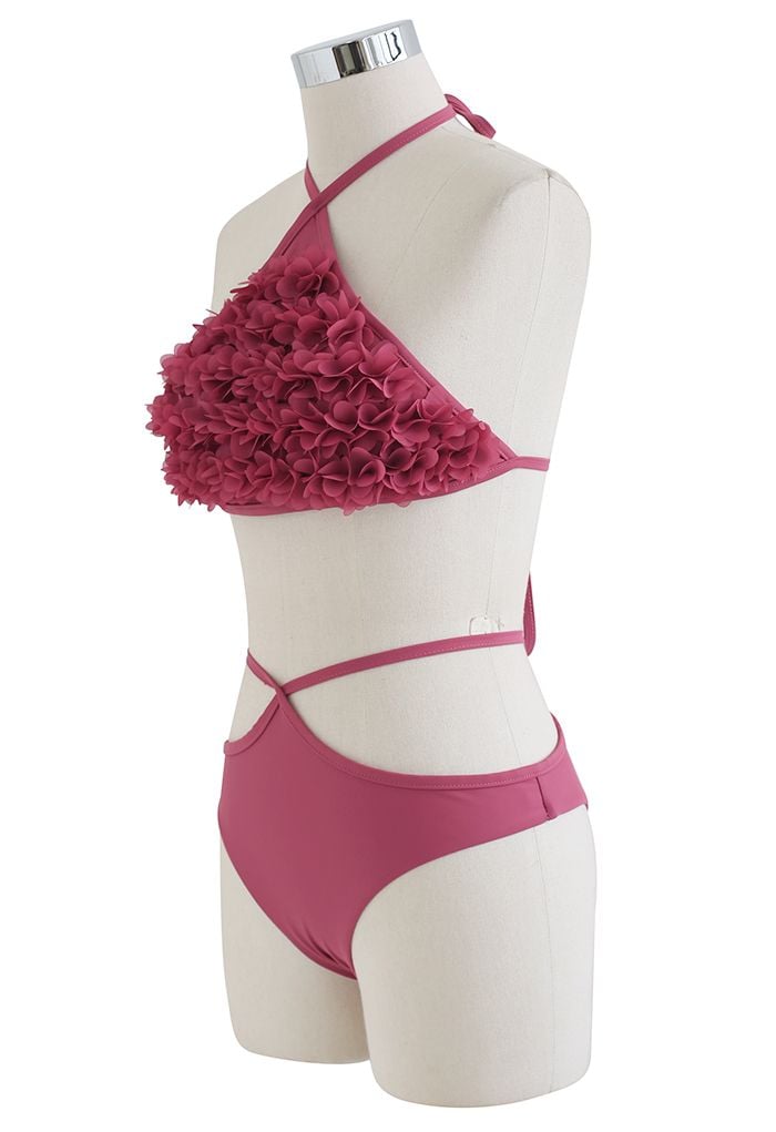 Conjunto de bikini con lazo en forma de triángulo 3D Petal en coral