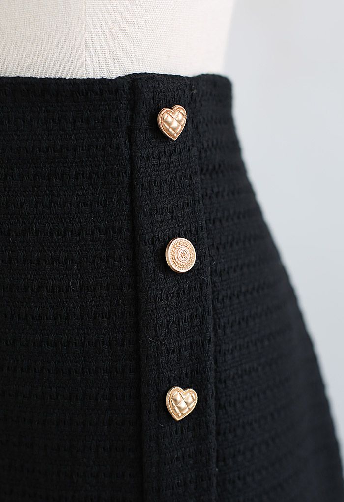 Falda de tubo de tweed con abertura delantera y botones distintivos