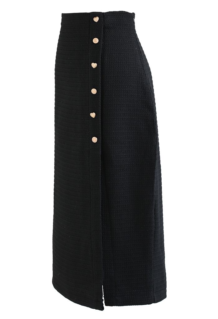 Falda de tubo de tweed con abertura delantera y botones distintivos