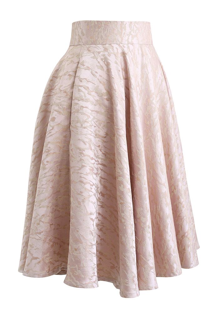 Falda midi con bolsillos de jacquard de mármol en rosa