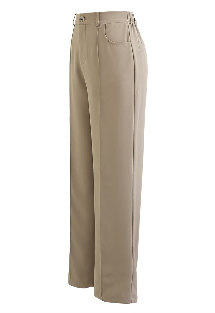 Breezy Pantalones Casuales de Color Sólido en Bronceado Claro