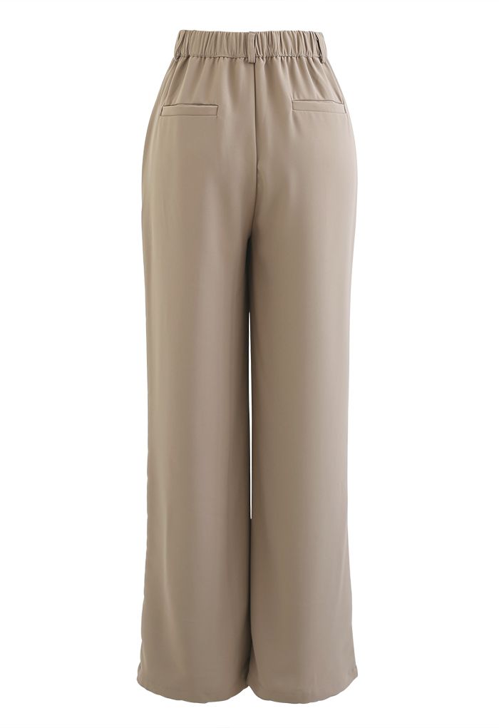 Breezy Pantalones Casuales de Color Sólido en Bronceado Claro
