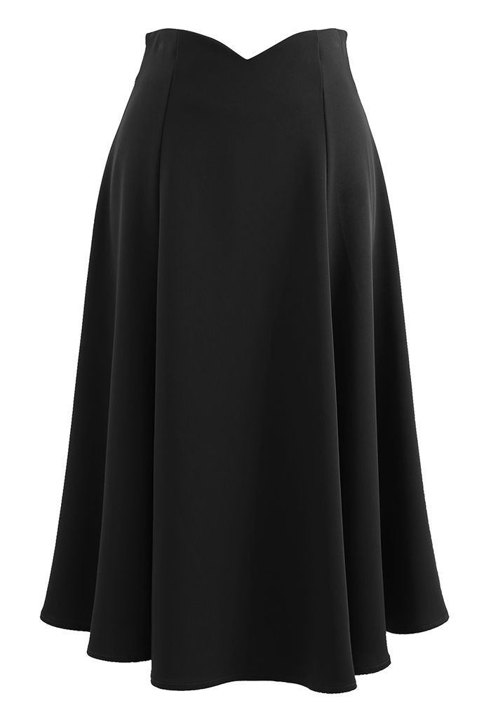 Falda evasé texturizada con cintura en forma de V en negro