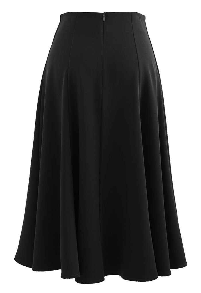 Falda evasé texturizada con cintura en forma de V en negro
