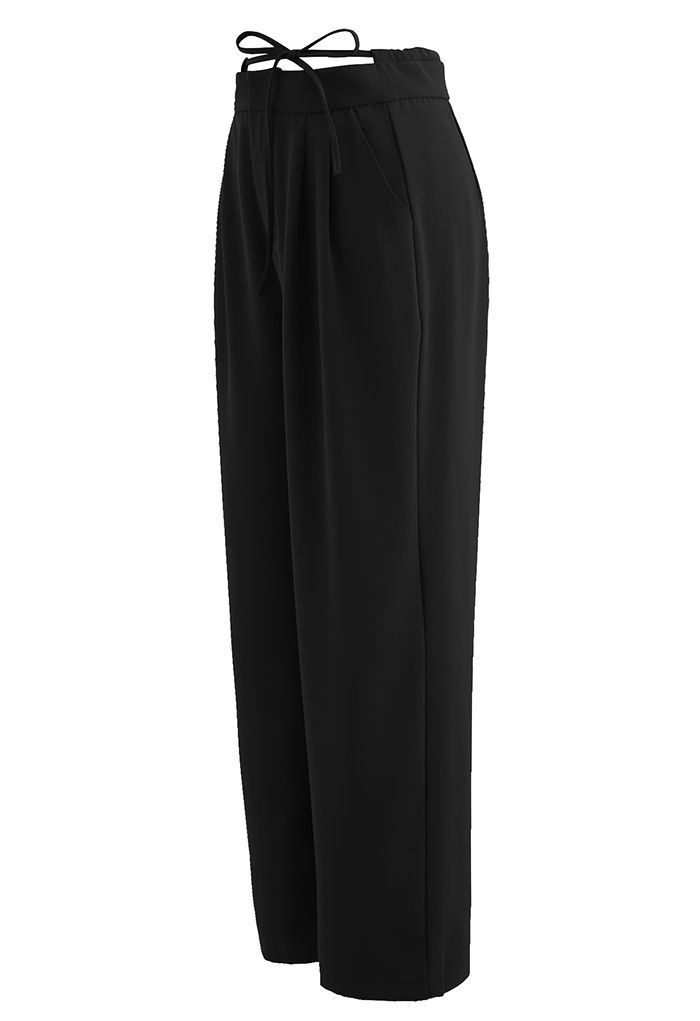 Pantalones de pernera ancha con cordón autoajustable en negro
