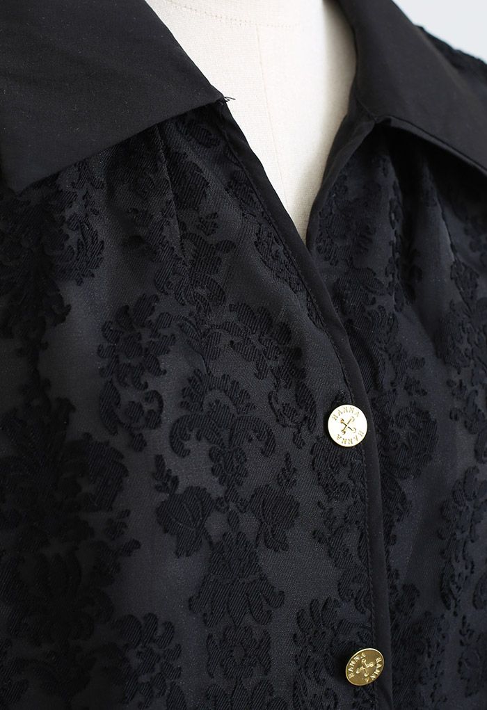 Camisa de Organdí semitransparente de jacquard floral en negro