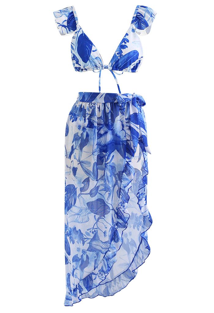 Conjunto de bikini tipo pareo Selva Ambiente Aleteo Correa en azul