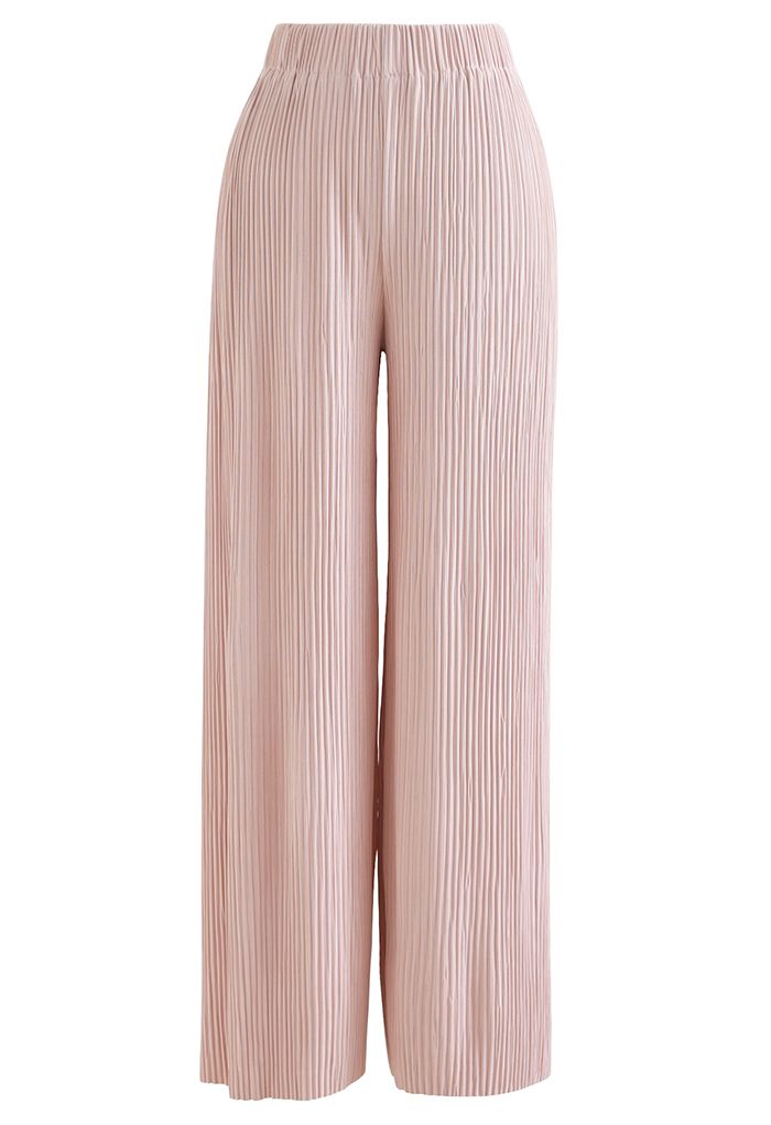 Pantalón de canalé de cintura alta en rosa