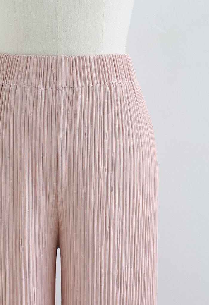 Pantalón de canalé de cintura alta en rosa