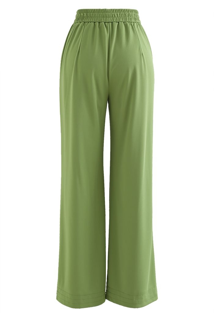 Pantalones casuales de pierna ancha con bolsillo lateral en verde
