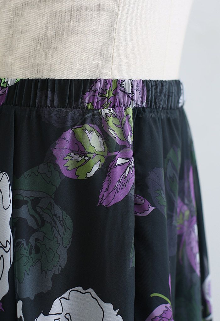 Falda larga de chifón con estampado de flores de Color Sketch