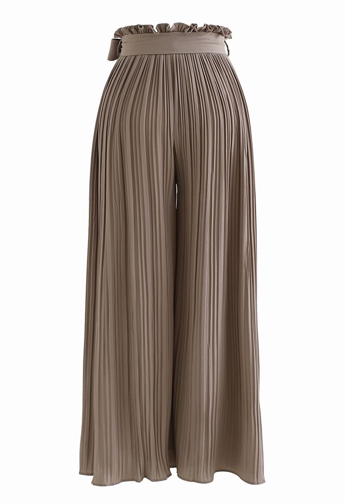 Pantalones anchos plisados con cintura anudada en marrón