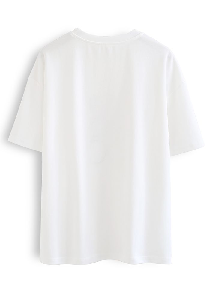 Camiseta con osito de cuentas en blanco