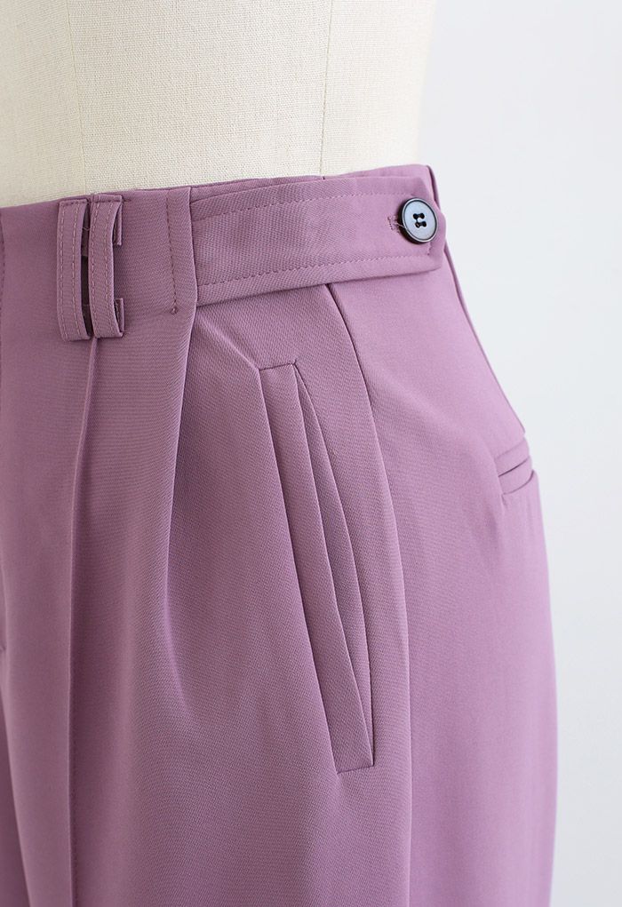 Pantalones de pernera recta con cintura abotonada Sencillez en morado