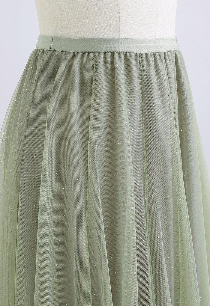 Falda de tul con decoración de cristales Rambling en pistacho
