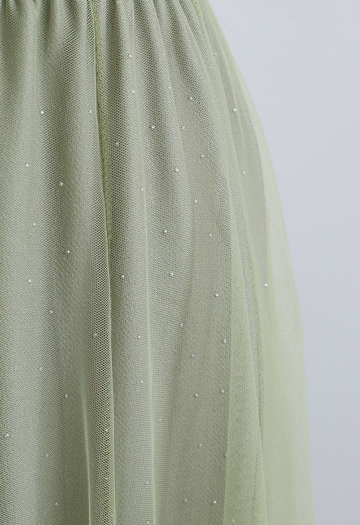 Falda de tul con decoración de cristales Rambling en pistacho
