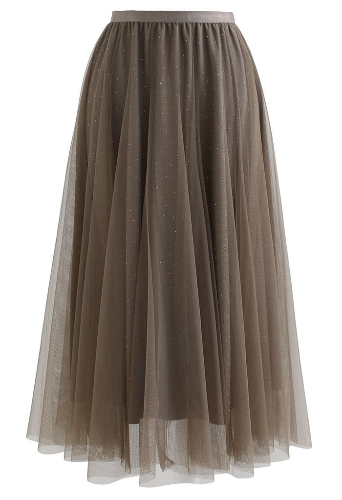 Falda de tul con decoración de cristales Rambling en marrón