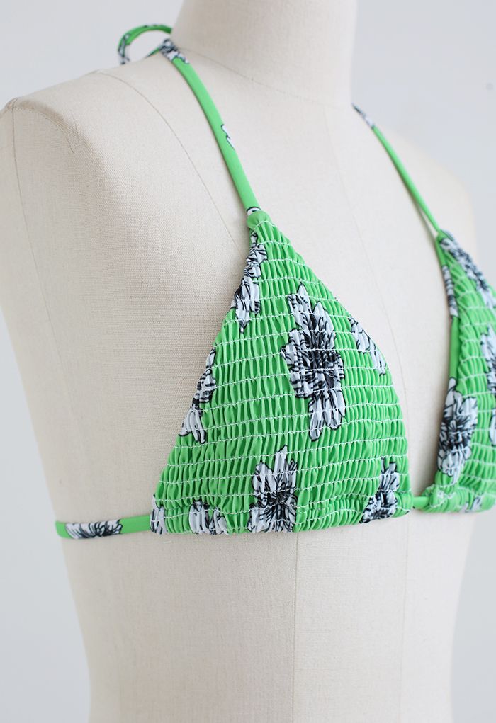 Conjunto de bikini fruncido floral de tono verde