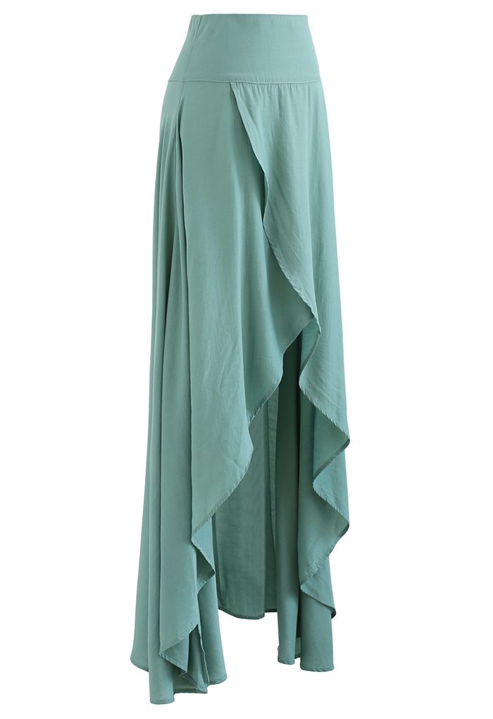 Falda larga hola-lo con solapa delantera en verde azulado de Verano perezoso