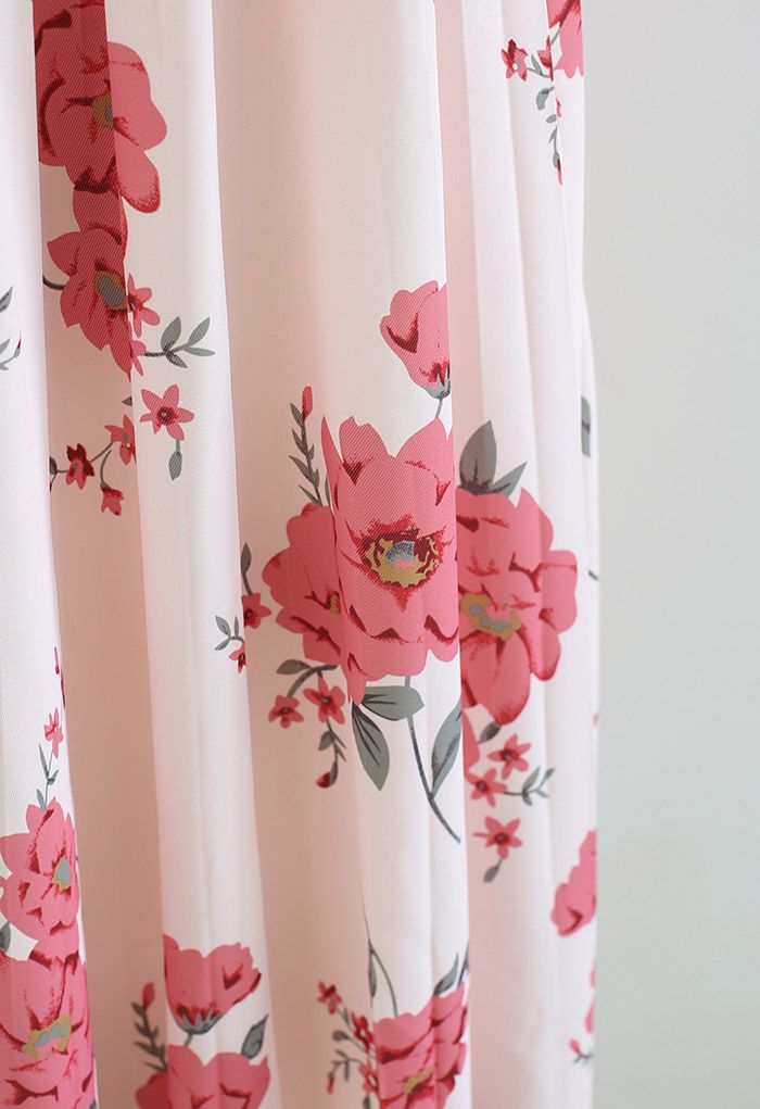 Falda midi plisada floral de cintura alta en rosa claro