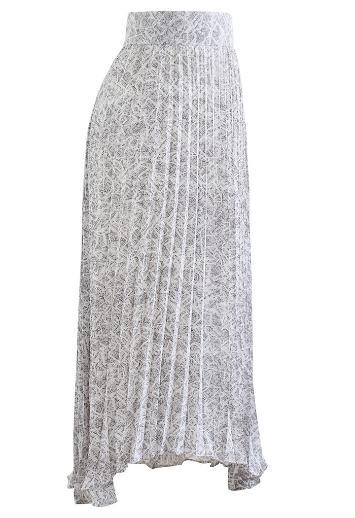 Falda larga asimétrica plisada de línea irregular en gris