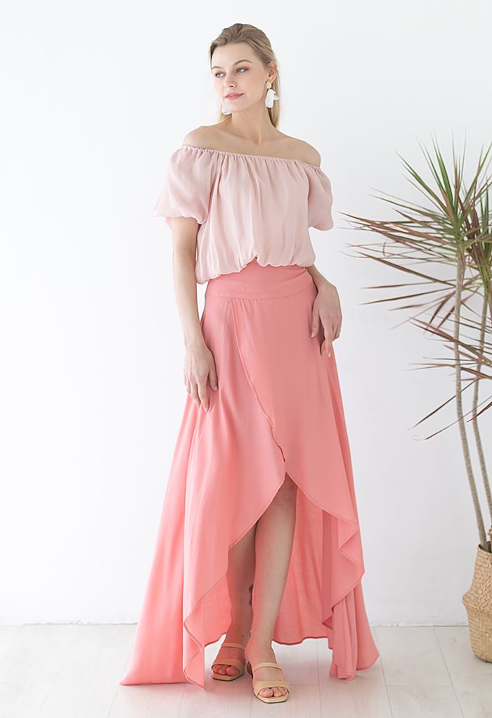 Falda larga hola-lo con solapa delantera en rosa de Verano perezoso
