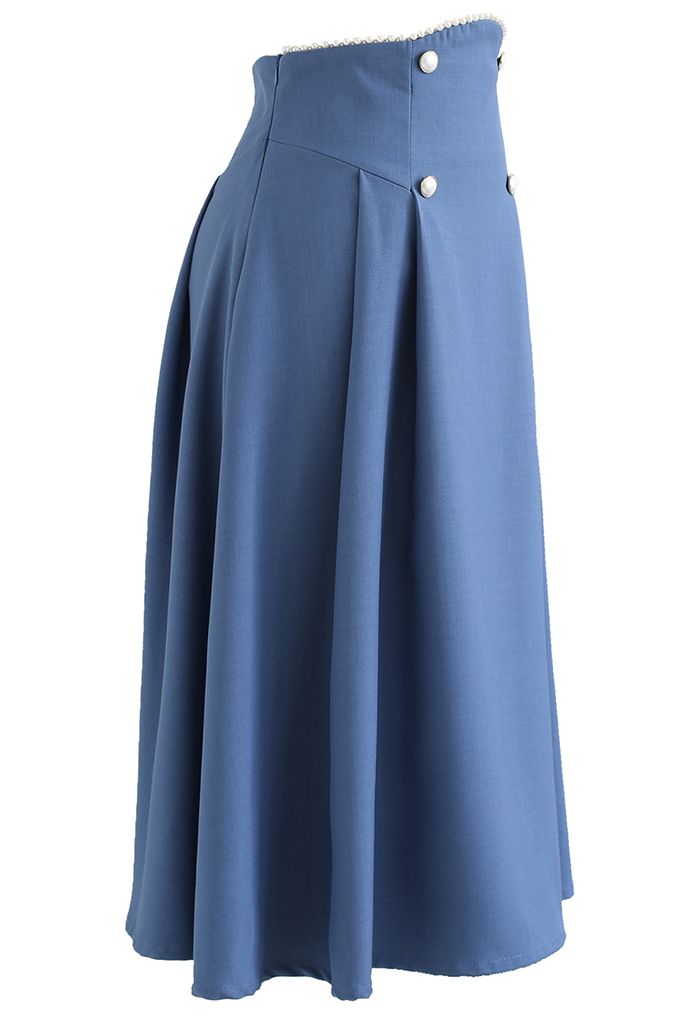 Falda midi acampanada con botones en la cintura nacarada en azul