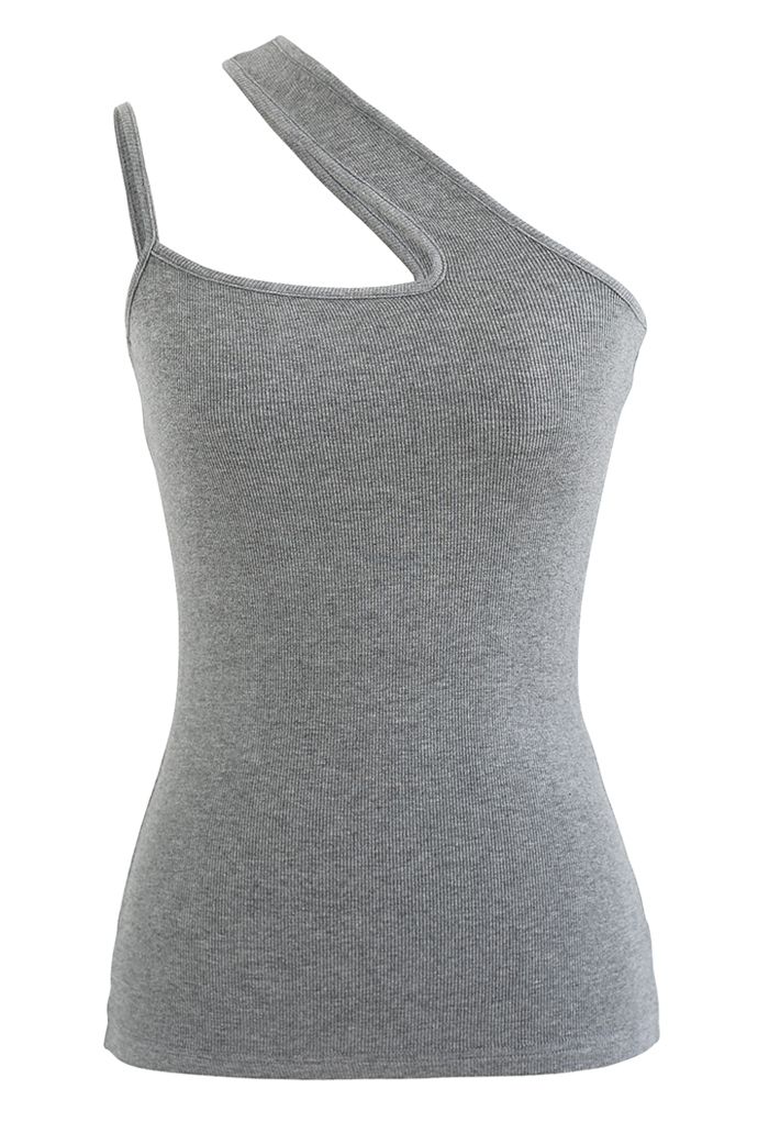 Camiseta sin mangas asimétrica de punto con un solo hombro en gris
