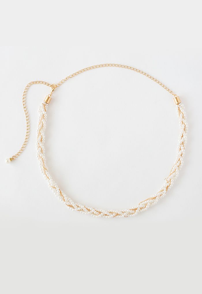 Cinturón de cadena de metal con cuentas de perlas