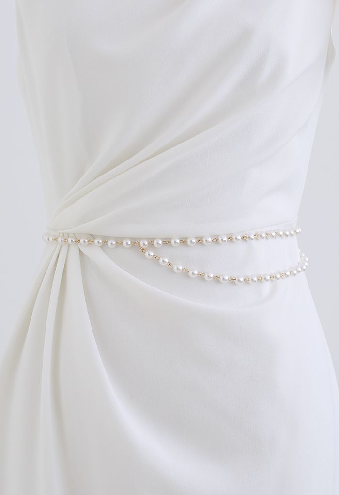 Cinturón de cadena drapeado con perlas retro