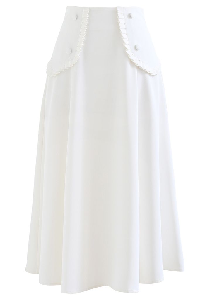 Falda acampanada plisada con bolsillos falsos y costuras en blanco
