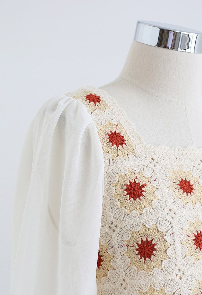 Top empalmado de crochet floral boho color crema
