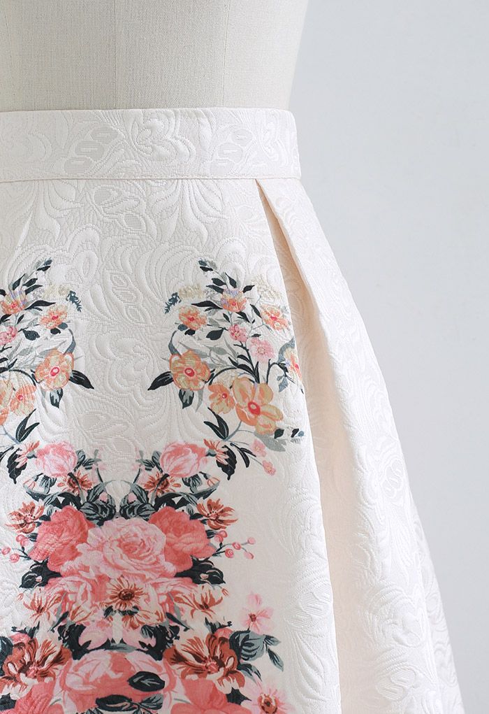 Falda midi plisada con relieve Wall of Blossoms
