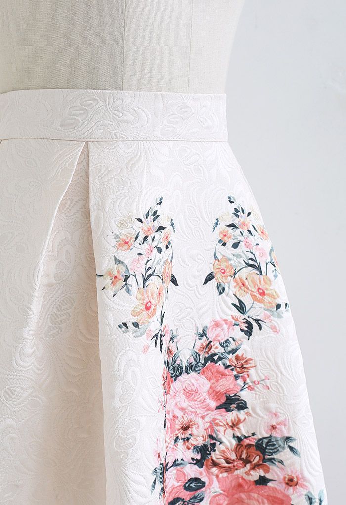 Falda midi plisada con relieve Wall of Blossoms