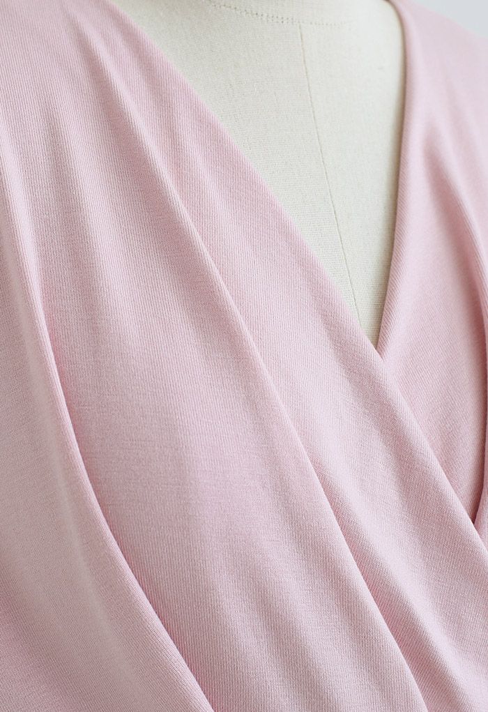 Top cruzado ultrasuave de algodón de manga corta en rosa