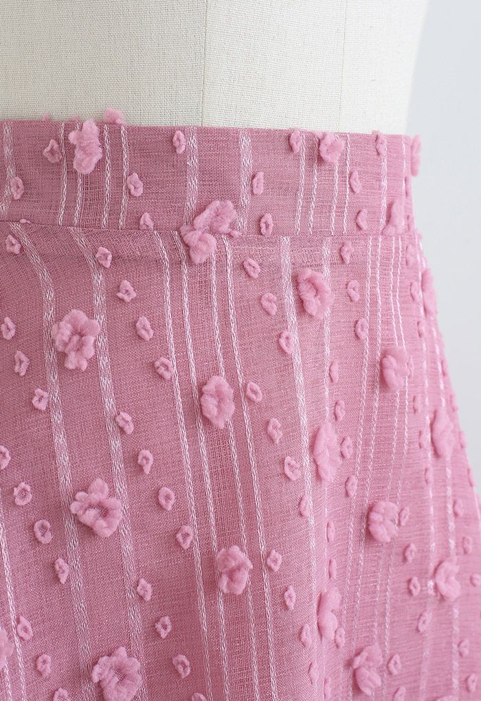 Falda midi acampanada 3D Cotton Candy en rosa
