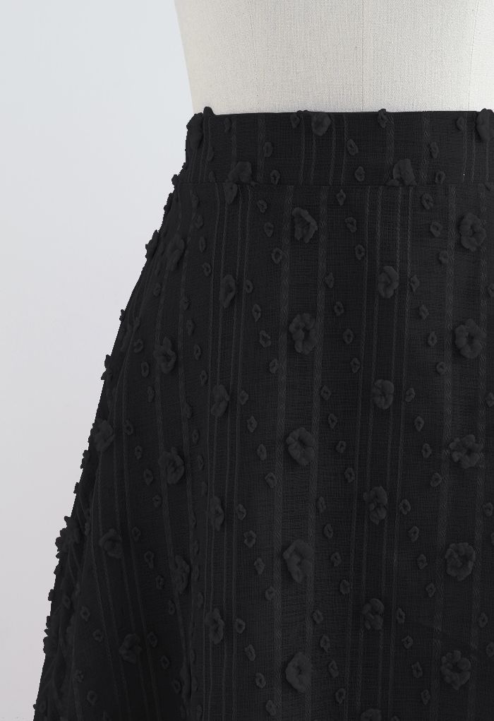 Falda midi acampanada 3D Cotton Candy en negro
